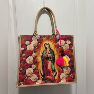 Our Lady of Guadalupe Jute Tote Bag